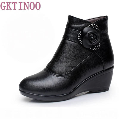 New 2024 women boots women genuine leather winter boots warm plush autumn boots winter wedge shoes woman ankle boots size 34-43