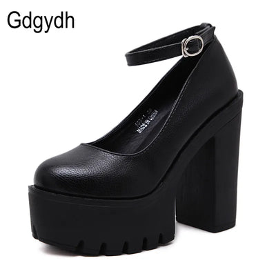 Gdgydh spring autumn casual high-heeled shoes sexy ruslana korshunova thick heels platform pumps Mary Janes Black White Size 42