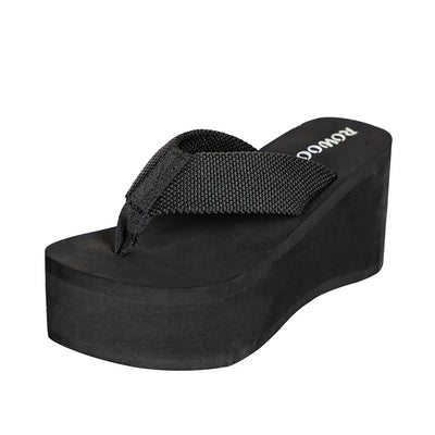 High Heel Women Sandal Shoes Solid Summer Flip Flops Wedges Platform Textile 3.15" height Increasing Shoes 8cm Footwear