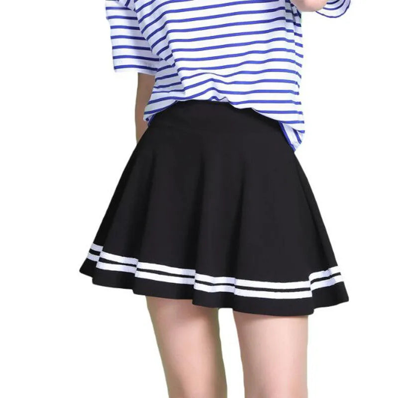 Summer 2024 Women Skirt Elastic Faldas Ladies Midi Skirts Pleated Black Sexy Stripe Girl Mini Short School Skirts saia feminina