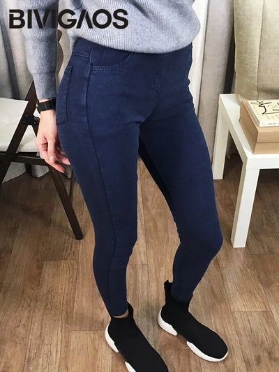 BIVIGAOS Fashion Women Basic Casual Slim Stretch Denim Jeans Leggings Pencil Pants Thin Skinny Jeggings Korean Womens Clothing